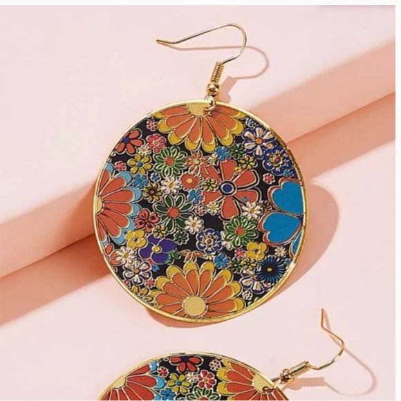 ❤️ FREE Hippie Flower Floral Drop Peasant Disco Hipster Hippie Boho Earrings - Picture 1 of 4